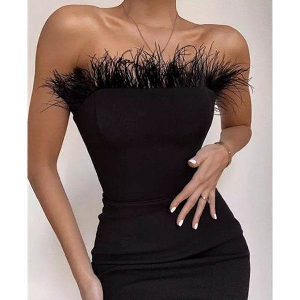 Trendy Bandage Strapless Feather Dress - TrendsetterbyTracy Boutique
