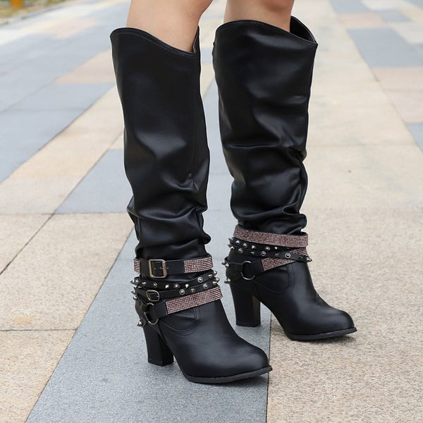 Trendy Square Heel Knee High Boots - TrendsetterbyTracy Boutique